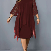 LuxeSilhouette Elegante Avond Midi Jurk | Adembenemend O-hals kantmouw ontwerp voor curvy vrouwen, perfect voor verfijnde feesten in 2024.