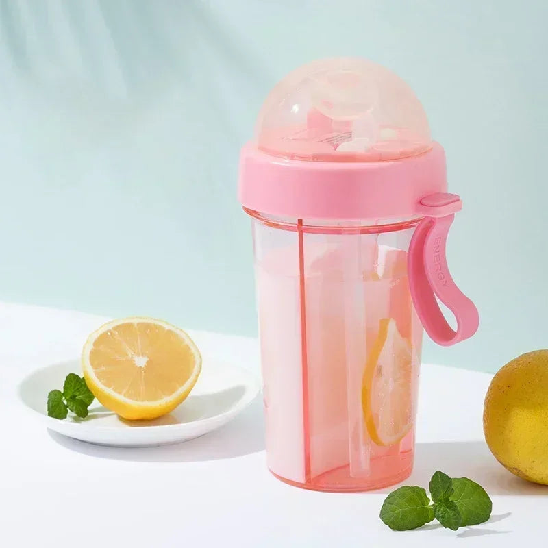 AquaBelle Luxe Dubbelcompartiment Waterfles | Stijlvolle en draagbare dubbele rietjesbeker voor studenten en buitensportliefhebbers