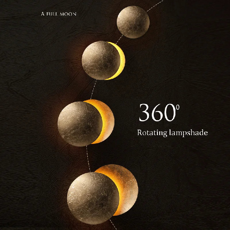 Decoratieve wandlamp geïnspireerd op de fasen van de maan - Roteren lampenkap 360°