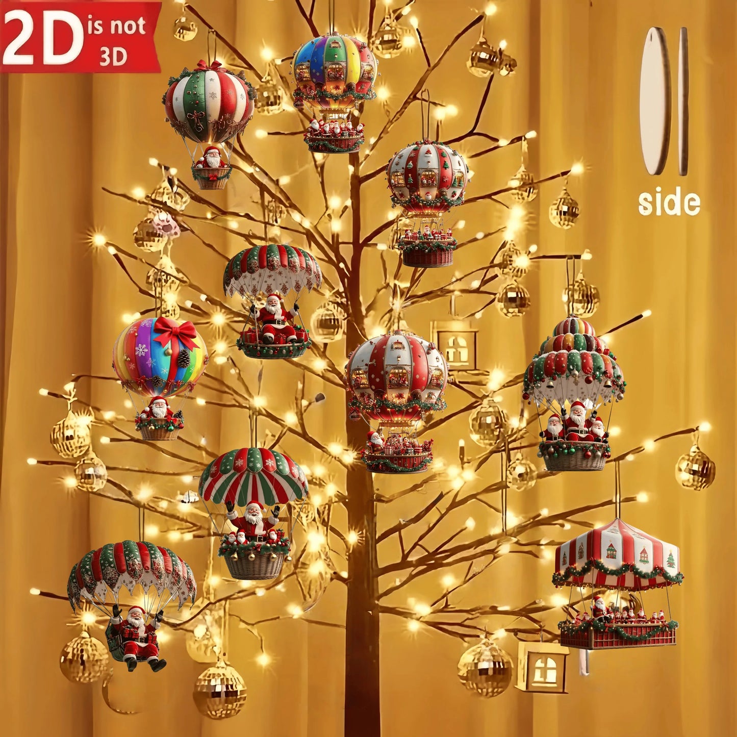 NordicJoy Kersthangertjes: heteluchtballon & kerstman | 10-delige set houten ornamenten | Kerstversiering & decoratie | Cadeau-idee