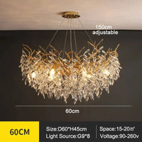 Exclusieve kroonluchter met kristallen bladeren – takken effect, moderne elegantie