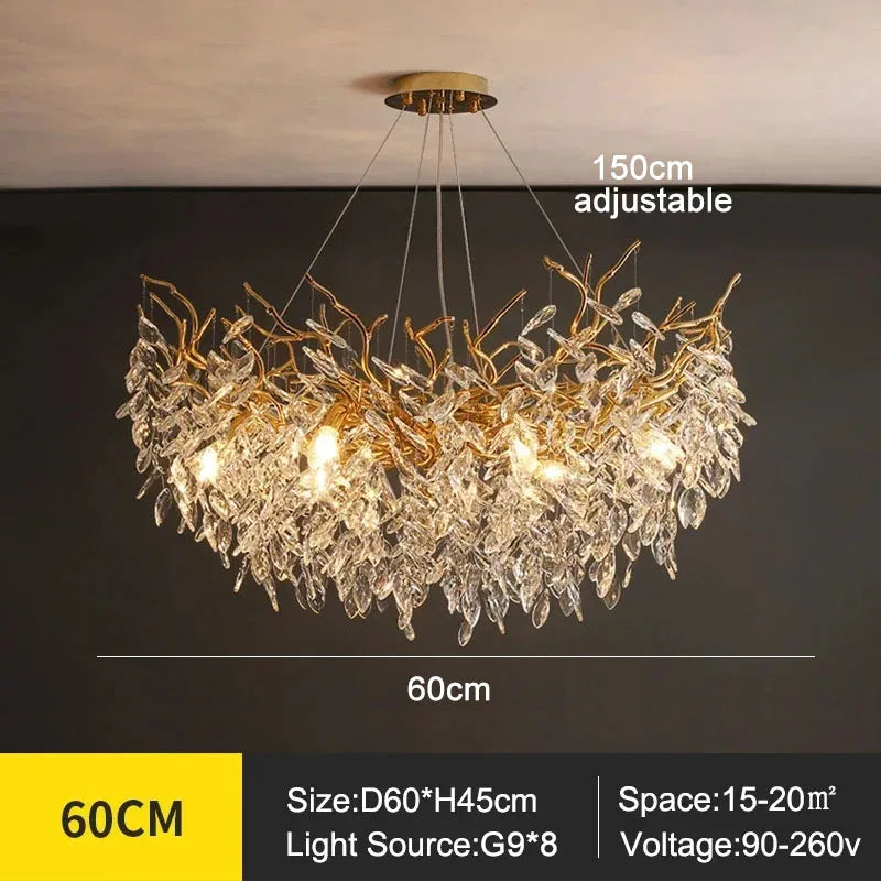 Exclusieve kroonluchter met kristallen bladeren – takken effect, moderne elegantie
