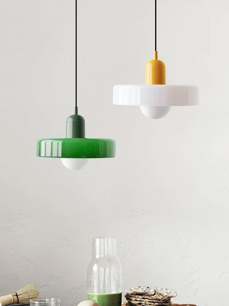 Moderne hanglamp met gekleurd glazen kap Bauhaus