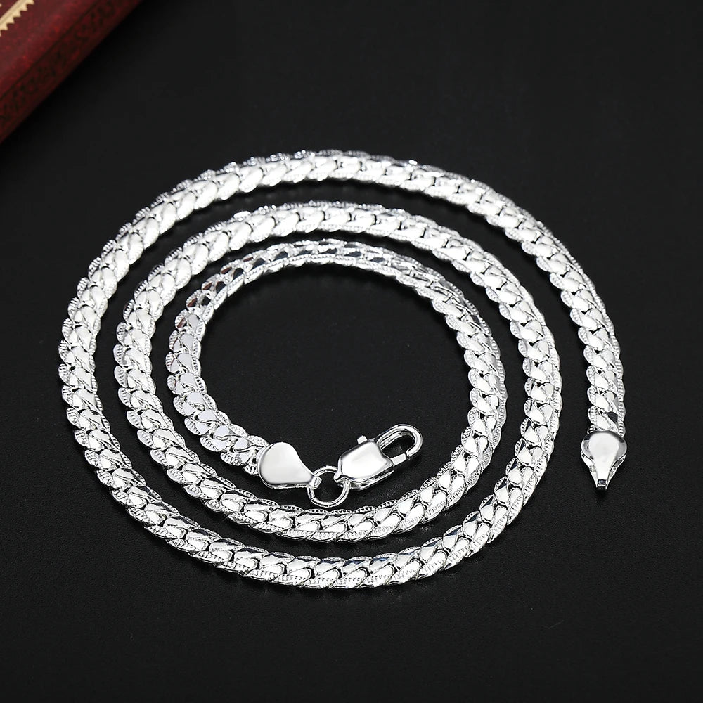 AuraElegance Sterling Zilveren Ketting | Tijdloos 925 sterling zilveren ontwerp met een 6mm zijketting, beschikbaar in 16/18/20/22/24 inch, perfect voor bruiloften, verlovingen en luxe cadeaus.