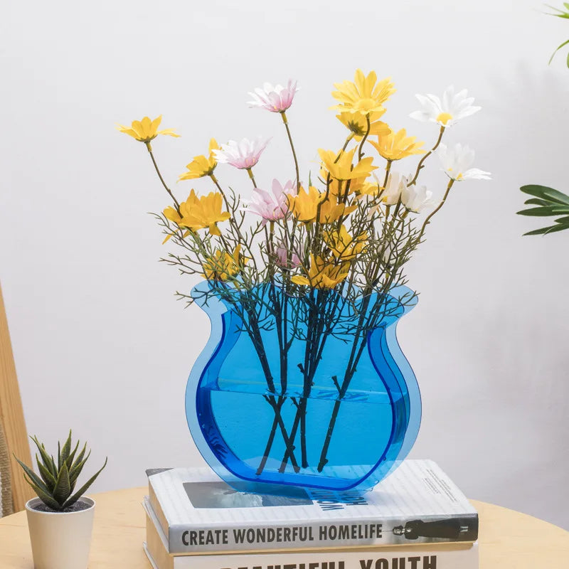 AquaLuxe Elegante Acrylen Vaasje | Adembenemend roze en blauwe contrastvaas voor moderne woninginrichting en artistieke flair