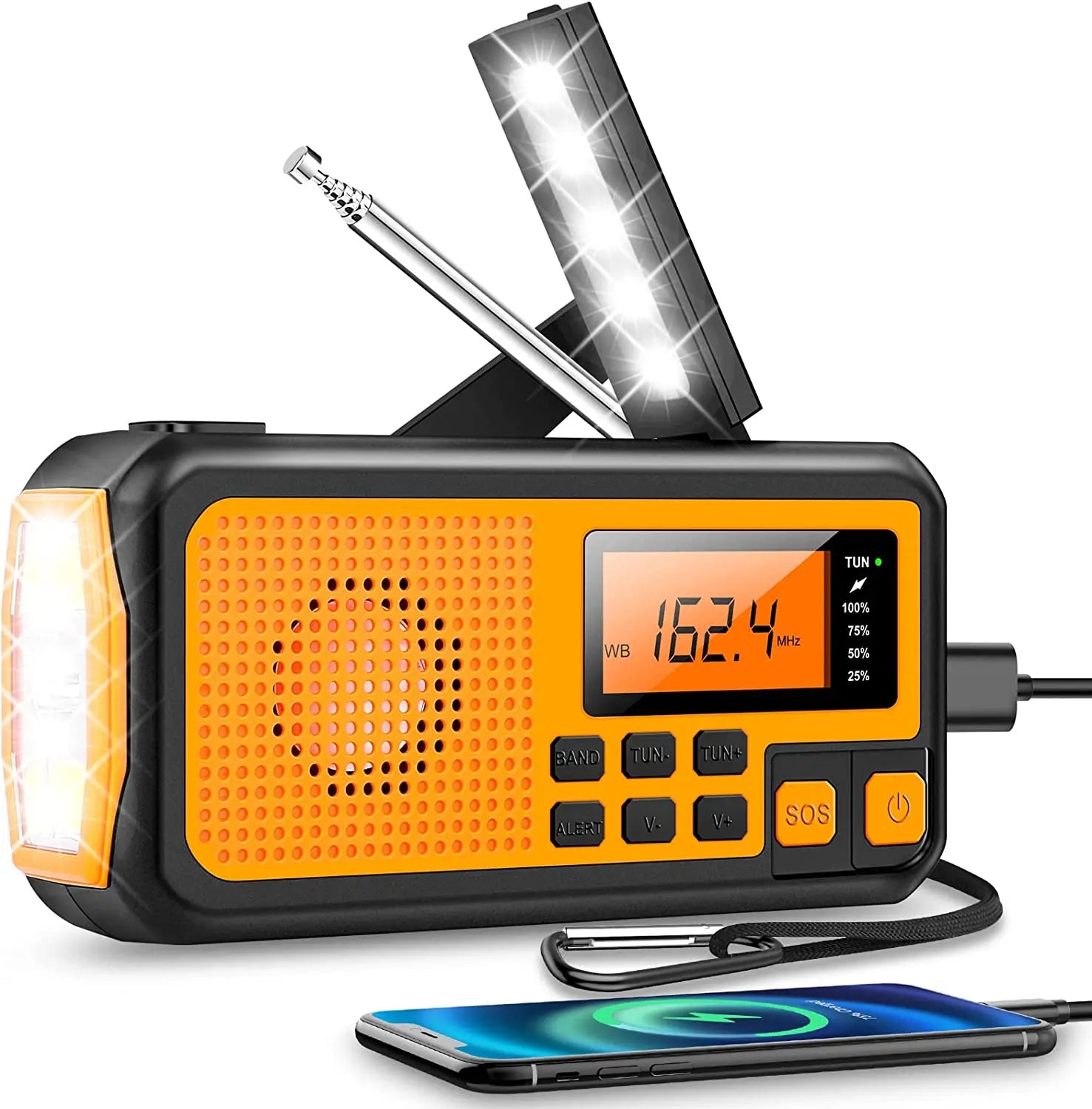 Skanto | Nødradio met sveiv en solcelle – Draagbare dynamoradio met powerbank en LED-zaklamp