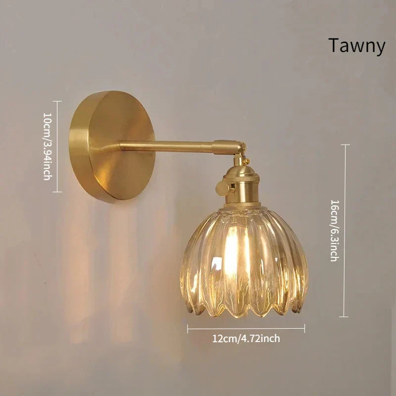 Retro wandlamp in de vorm van een tulp bloem – wandlamp met glazen kap en gouden afwerking