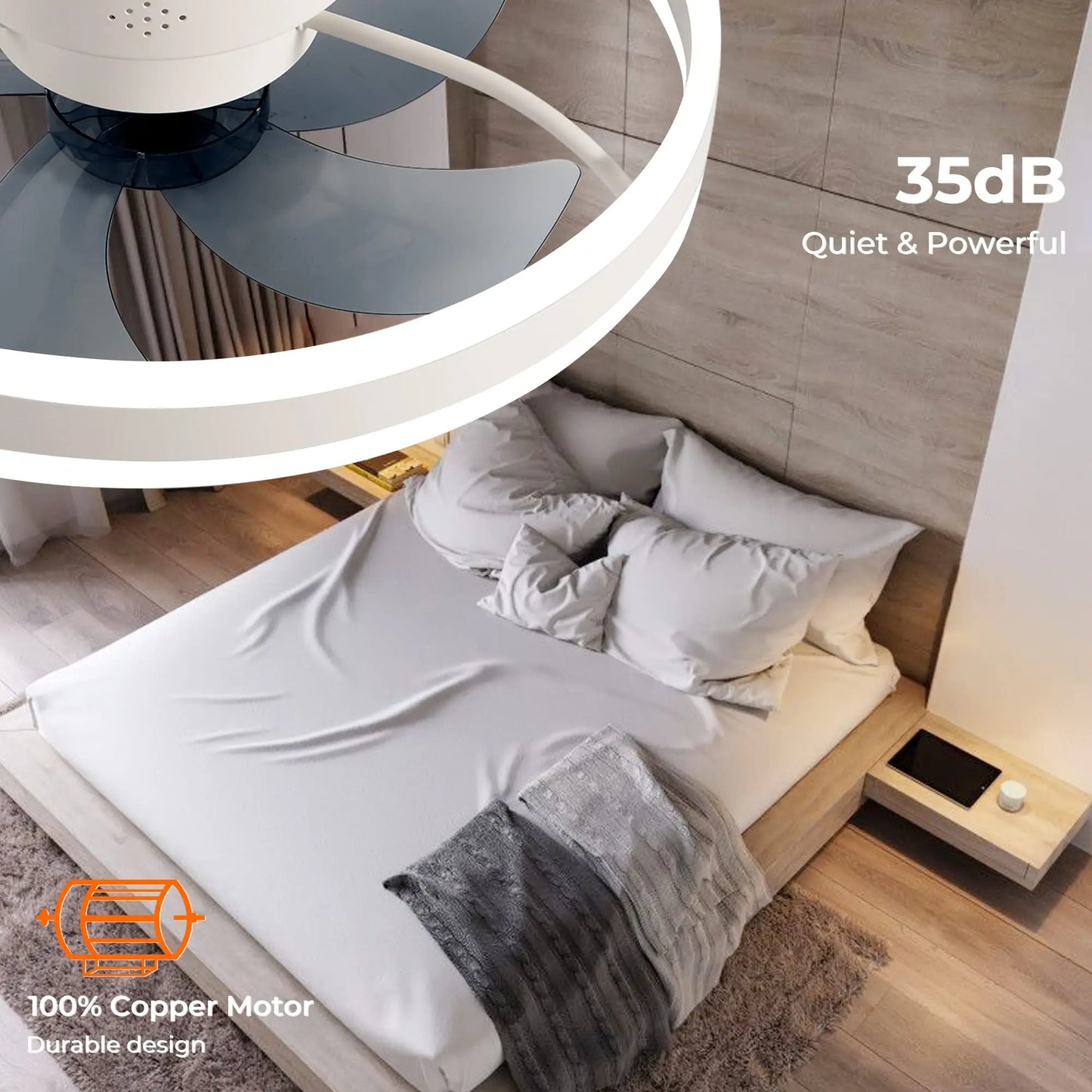 Avelion - Ronde Plafondventilator Met LED Lamp En Afstandsbediening