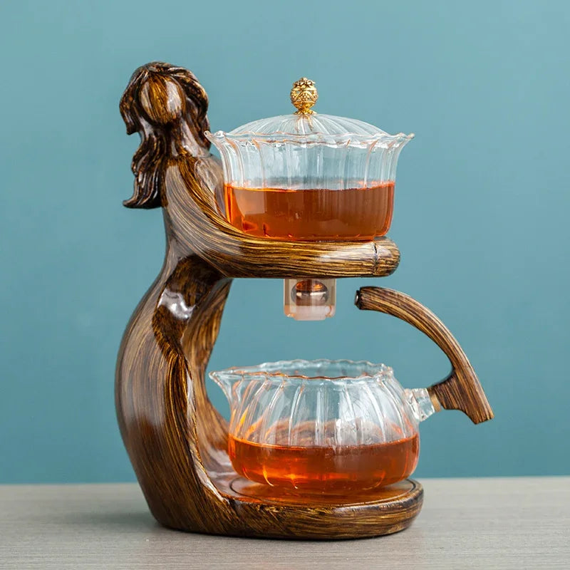 TeaLux Artisan Theepot Set | Elegante automatische theeset met hittebestendig glas en stijlvolle houder voor de perfecte brouwervaring