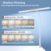 Lumavue LED Bureau Lamp met Klem | Extra Brede Verlichting | Traploos Dimbaar & Instelbare Kleurtemperatuur | Voor Thuiswerkplek & Schermwerkplek