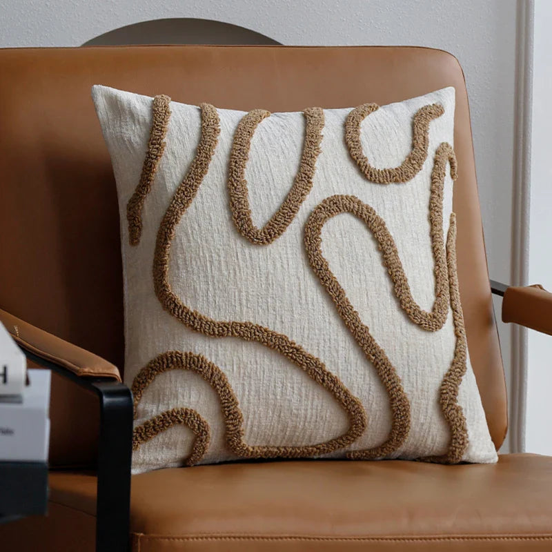 Sabella - Boho Chenille Sierkussen met Zachte Geometrische Lijnen voor Bank en Woonkamer