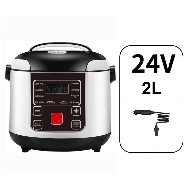 CulinaryElegance Luxe Mini Rijstkoker | Veelzijdige 12V/24V voedselstomer voor soepen, pap en maaltijden onderweg, perfect voor gebruik in auto en vrachtwagen met een capaciteit van 1L/2L.