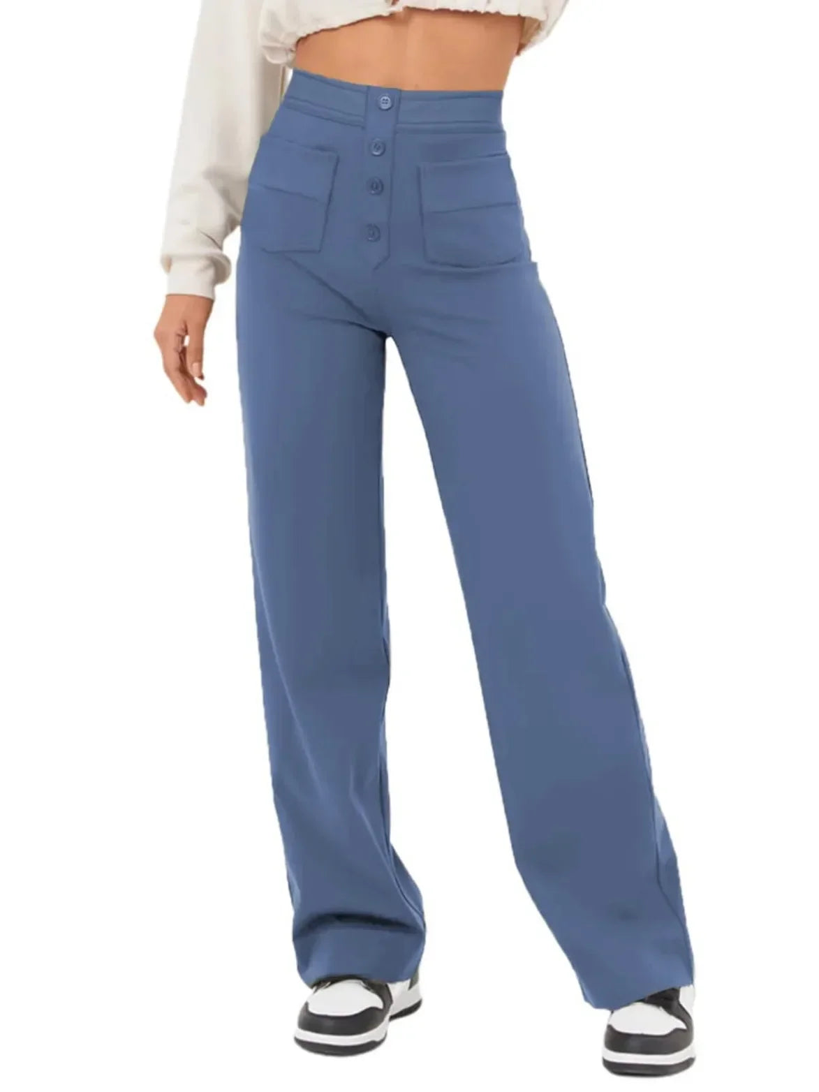 LuxeFit Chic Hoge Taille Casual Broek | Moeiteloos stijlvolle losse broek met elastische tailleband en functionele zakken voor ultiem comfort en veelzijdigheid in streetwear.
