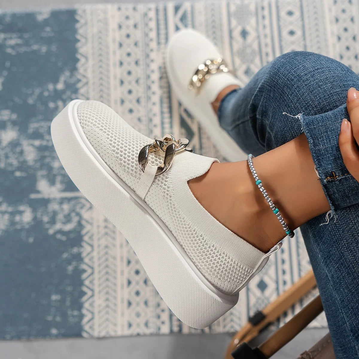 LuxeStride Elegante Loafers | Chic metalen ketting loafers voor stijlvolle comfort en veelzijdig gebruik