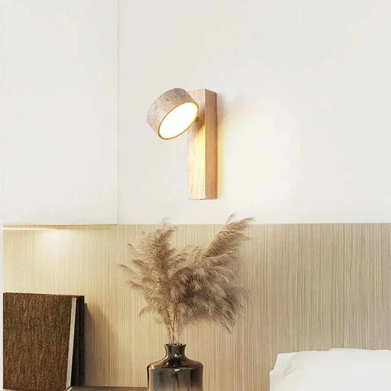 Travertine Houten Nachtkastje Wandlamp
