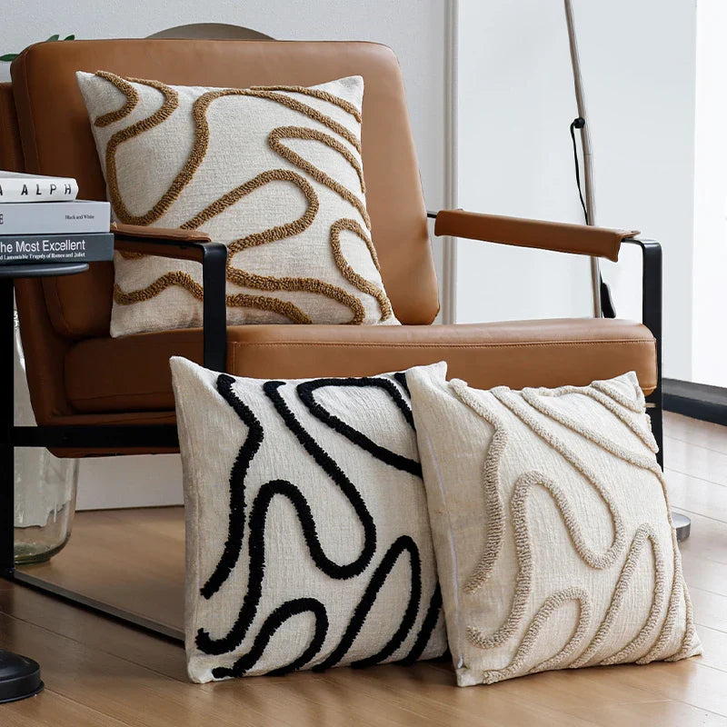 Sabella - Boho Chenille Sierkussen met Zachte Geometrische Lijnen voor Bank en Woonkamer