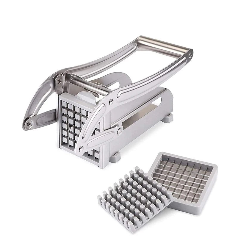 GourmetSlice Elite Potato Cutter | Versatile stainless steel slicer for perfect French fries, crispy potato chips, and efficient meat chopping in your kitchen.