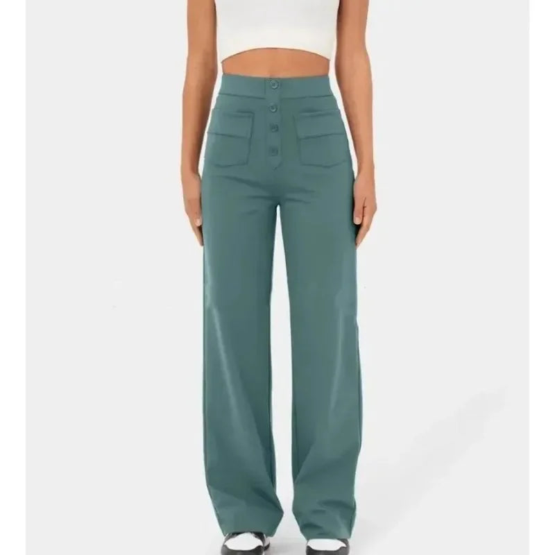 LuxeFit Chic Hoge Taille Casual Broek | Moeiteloos stijlvolle losse broek met elastische tailleband en functionele zakken voor ultiem comfort en veelzijdigheid in streetwear.