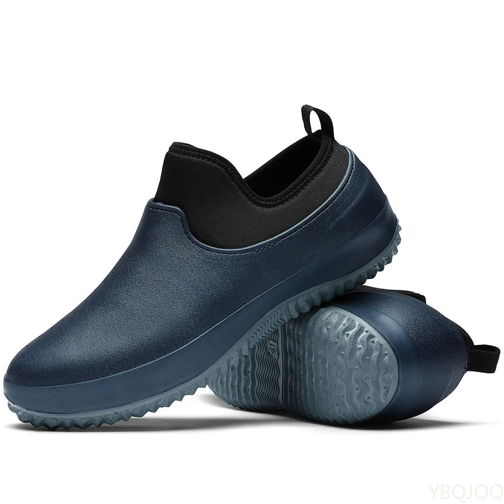AquaElegance Korte Regenlaarzen voor Mannen | Waterdichte, antislip en comfortabele rubberen schoenen, ideaal voor chefs en buitenactiviteiten in regenachtig weer.