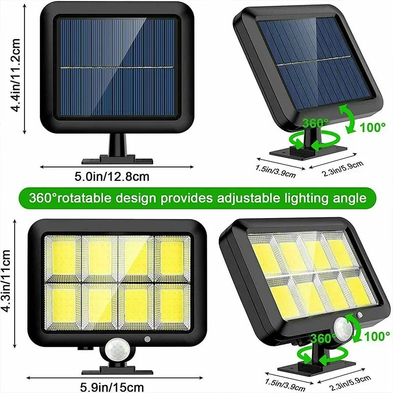 LuminaX Solar | 100 COB LED Solarlicht | IP65 | Bewegingssensor & 3 Modi | Draadloze Buitenverlichting