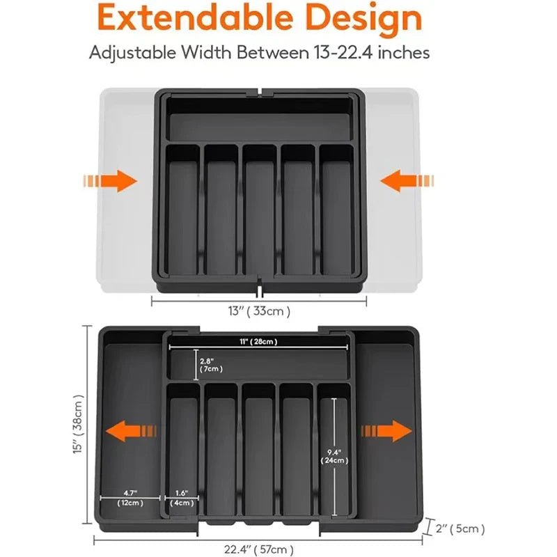 Modulora Besteklade-inzet | Uittrekbare bestek-organizer | Verstelbaar opbergsysteem van PP | 38×35 cm