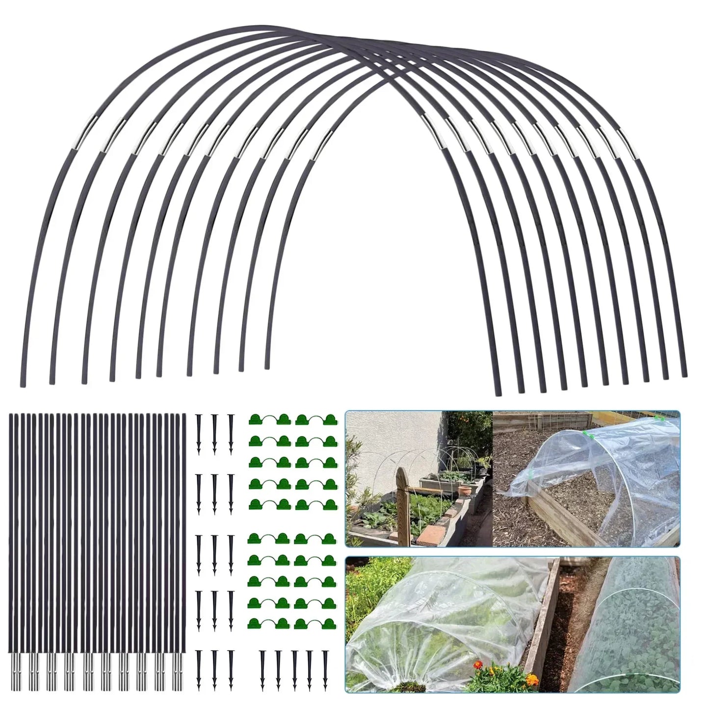 Plantura FlexGrow Tuinboog-set van fiberglass | DIY Plantentunnel voor verhoogde bedden & vroege teelt | Roestvrij & Herbruikbaar | Inclusief koppelingen