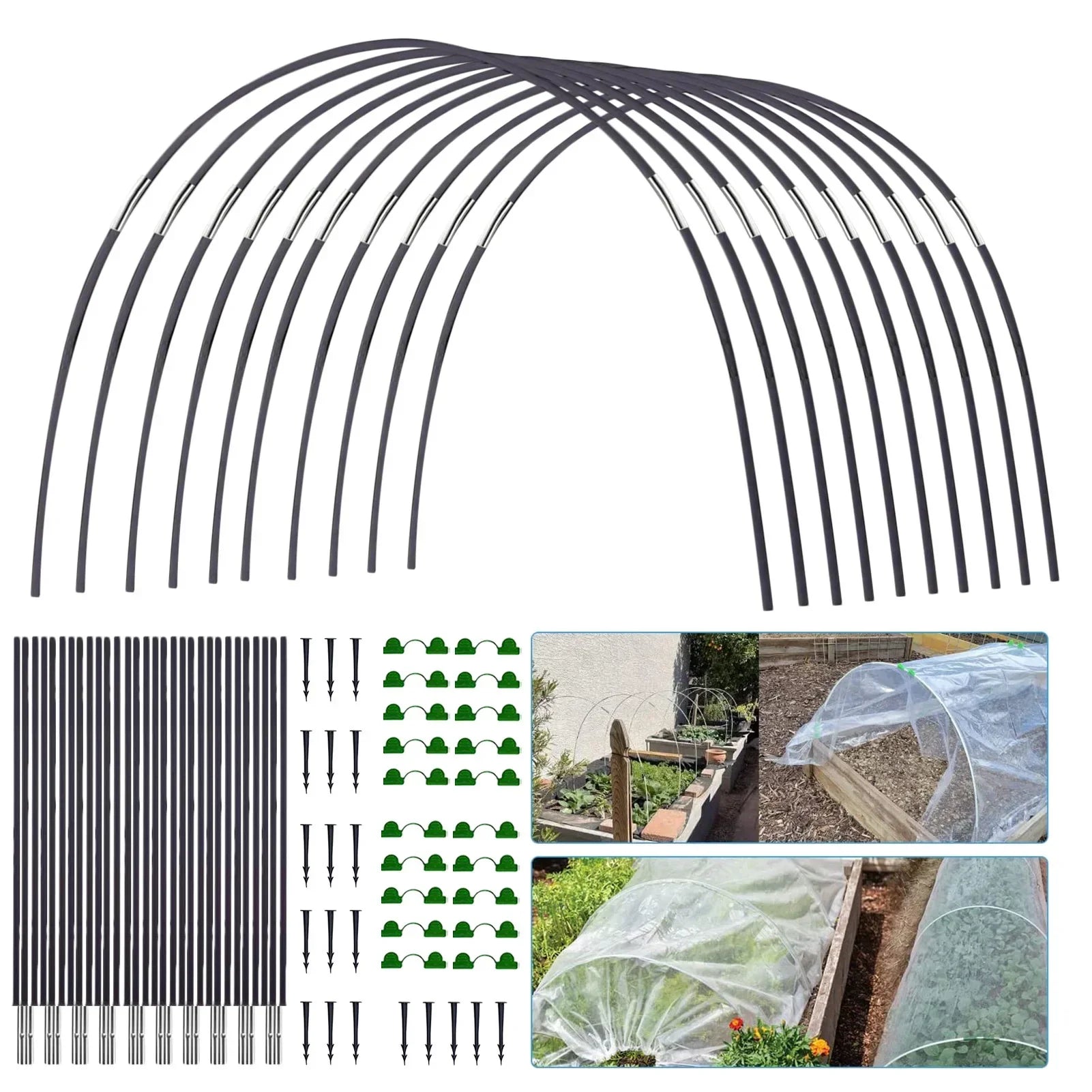 Plantura FlexGrow Tuinboog-set van fiberglass | DIY Plantentunnel voor verhoogde bedden & vroege teelt | Roestvrij & Herbruikbaar | Inclusief koppelingen