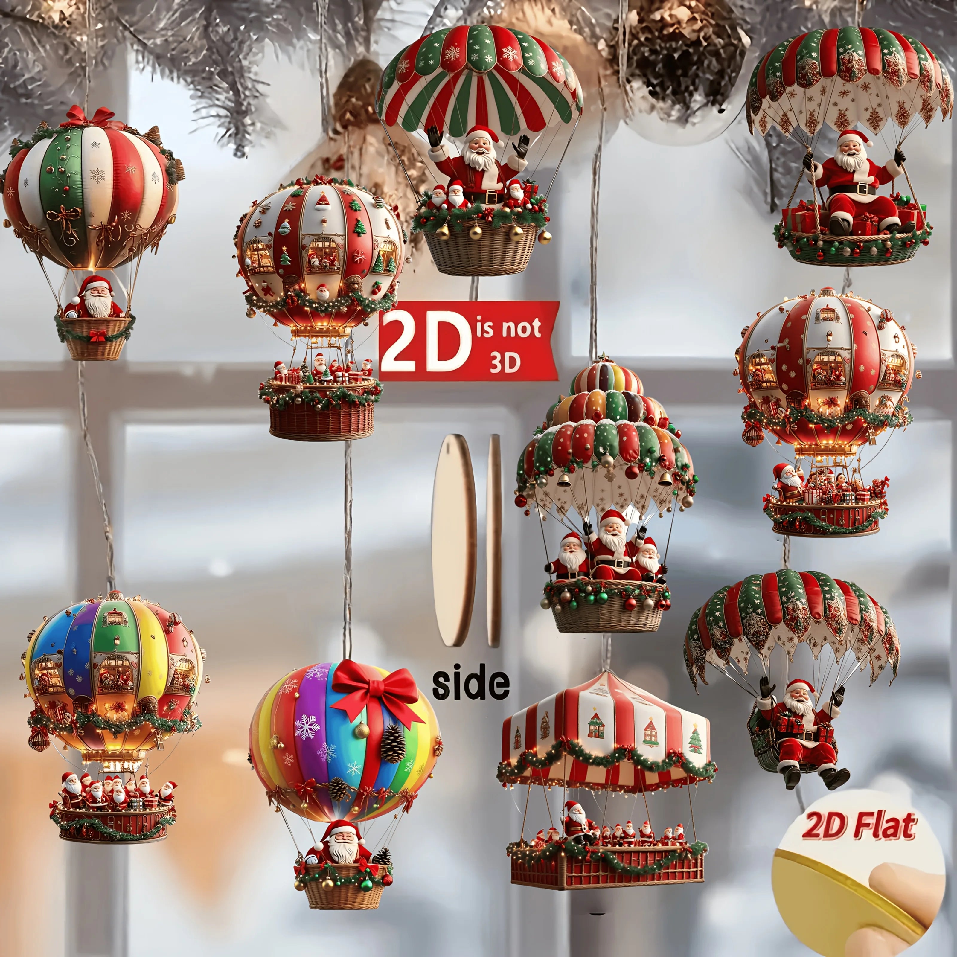 NordicJoy Kersthangertjes: heteluchtballon & kerstman | 10-delige set houten ornamenten | Kerstversiering & decoratie | Cadeau-idee