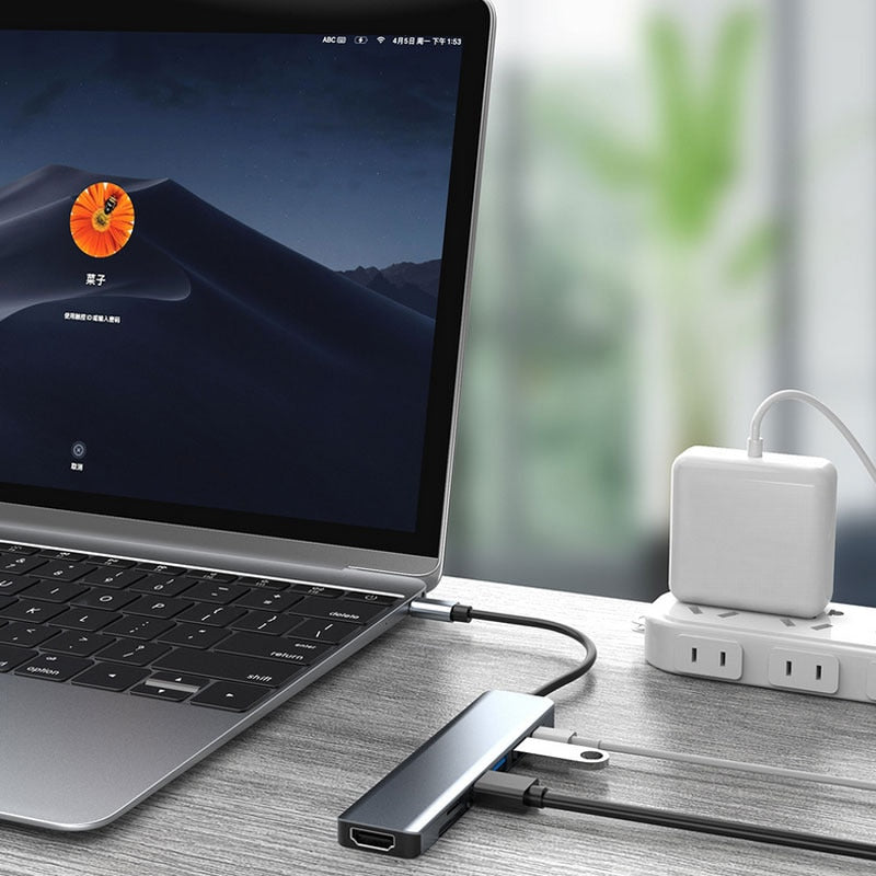 Thunderbolt 3 USB-C Hub met HDMI, PD, SD/TF voor MacBook Air M1 en iPad Pro