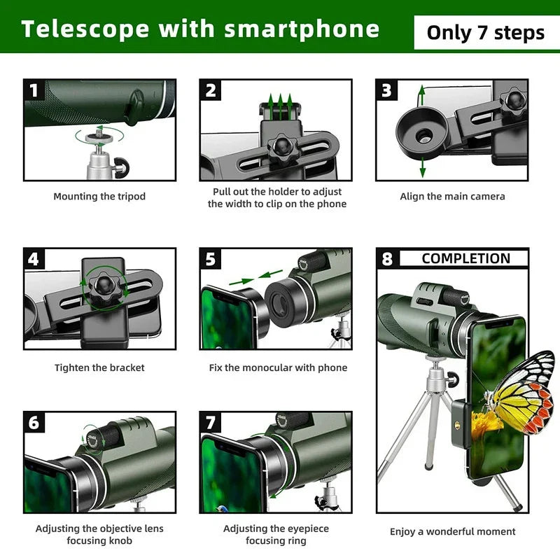 80x100 HD Zoom Monoculaire Telescoop: Krachtige draagbare verrekijkers voor jagen, kamperen en buitenverkenning