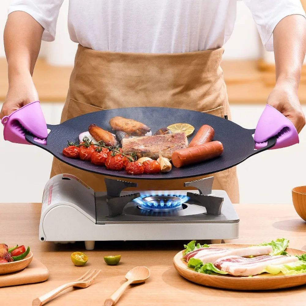 GourmetGrill Luxe Koreaanse BBQ Grillpan | Antiaanbaklaag van medische steen met handvat voor moeiteloos bakken, grillen en BBQ-avonturen
