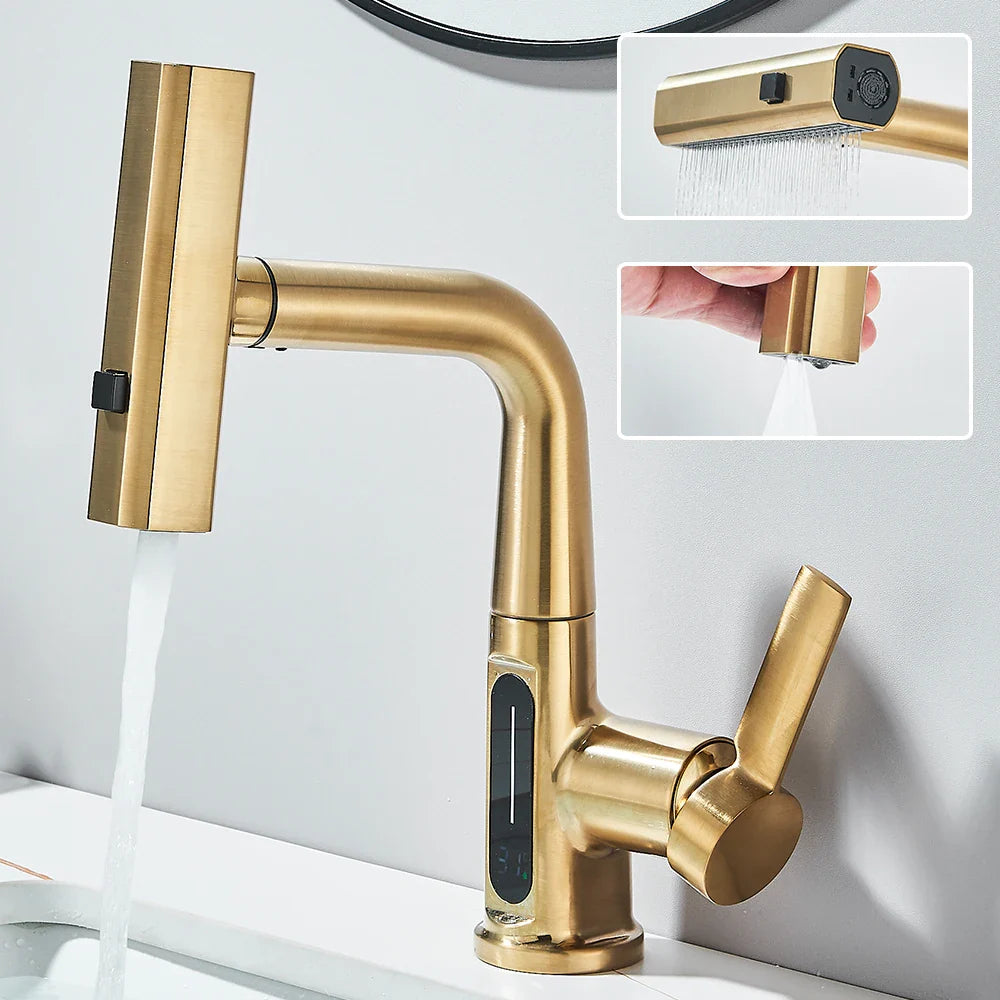Thalenya - Waterval Wastafelkraan met Temperatuurweergave en Op- en Neer Beweegbare Sproeier