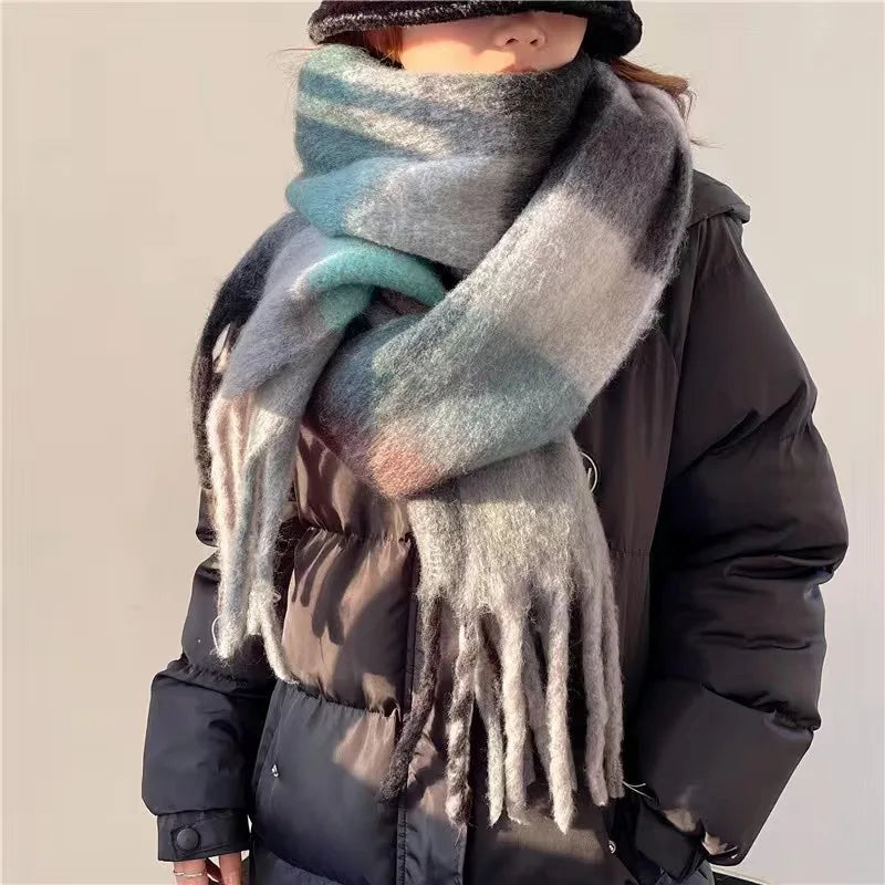 Winter sjaal – Zachte pluche stof, Extra lang & Kleurrijk ruitpatroon