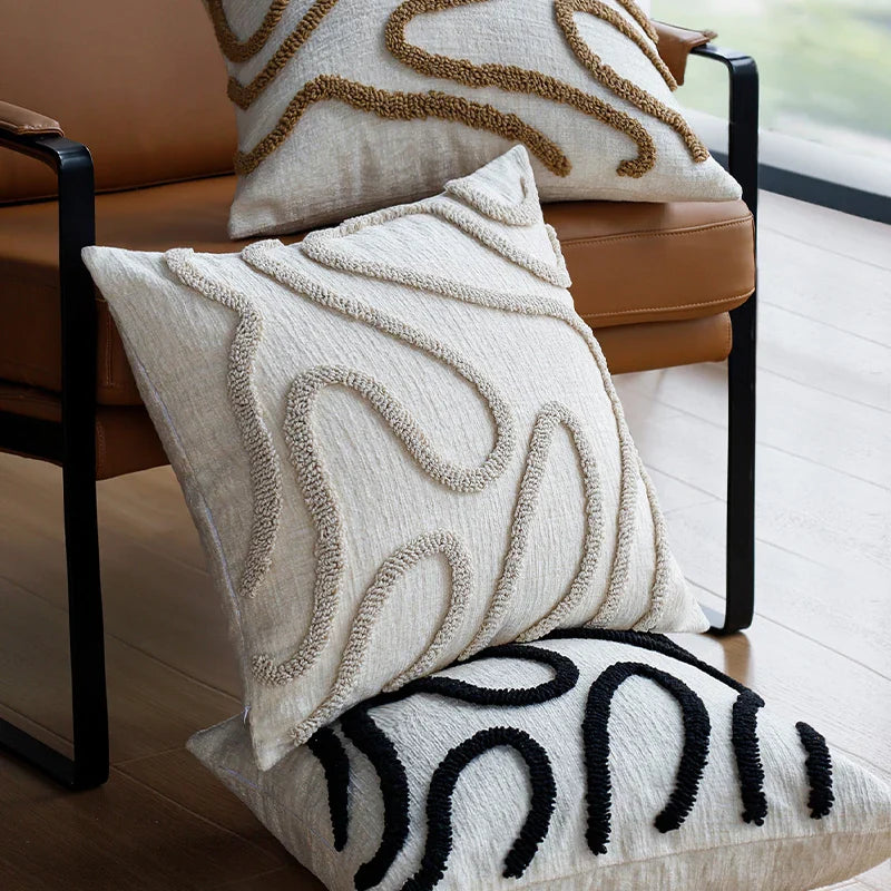 Sabella - Boho Chenille Sierkussen met Zachte Geometrische Lijnen voor Bank en Woonkamer