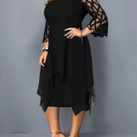 LuxeSilhouette Elegante Avond Midi Jurk | Adembenemend O-hals kantmouw ontwerp voor curvy vrouwen, perfect voor verfijnde feesten in 2024.