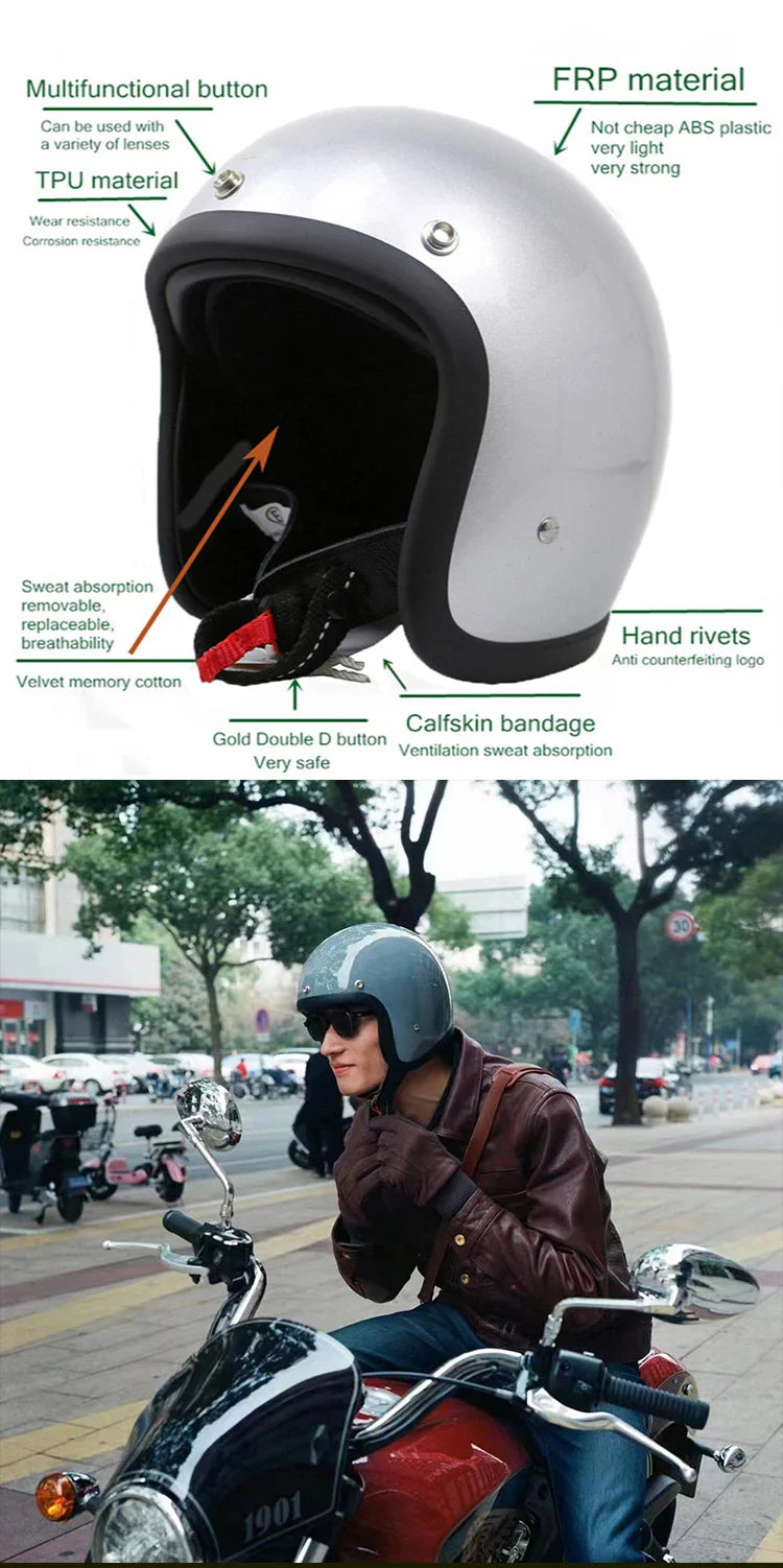 Retro Low-Profile Motorhelm Met DOT En ECE Certificering Voor Veilige Rit