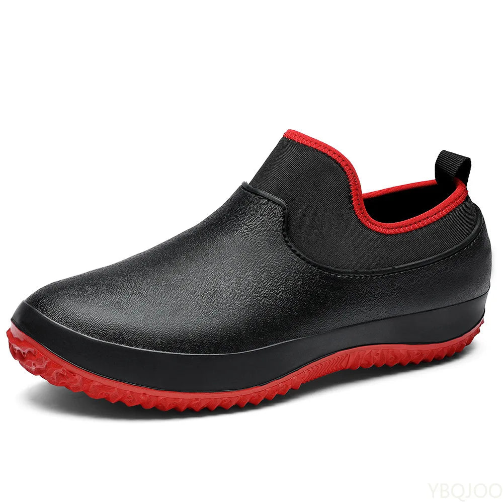 AquaElegance Korte Regenlaarzen voor Mannen | Waterdichte, antislip en comfortabele rubberen schoenen, ideaal voor chefs en buitenactiviteiten in regenachtig weer.