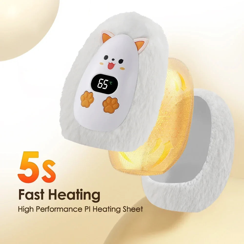 Furrio Elektrische Handwarmer Vos | Oplaadbaar 1200 mAh | 3 Warmte-niveaus & Digitale Weergave | Pluche Oppervlak | USB Type-C | Draagbaar voor Winter & Kantoor