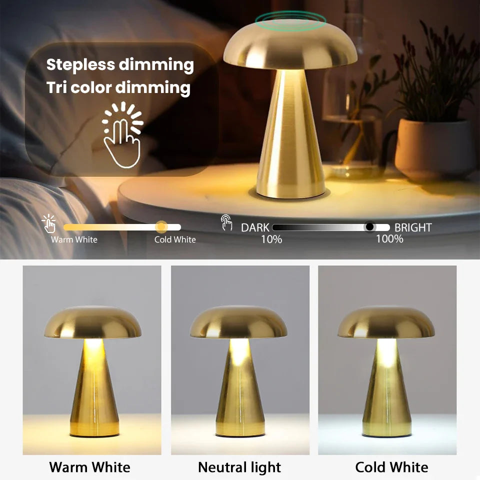 LumoShroom Tafellamp | Retro Paddenstoel-Design | LED & Dimbaar | Oplaadbaar