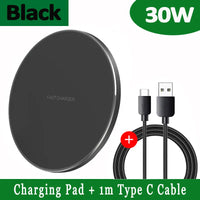 30W Snelle Draadloze Oplaadpad | Premium USB C Oplaadkabel MagSafe Oplader voor Apple iPhone, Samsung & Android - Snelle Draadloze Oplaadpad