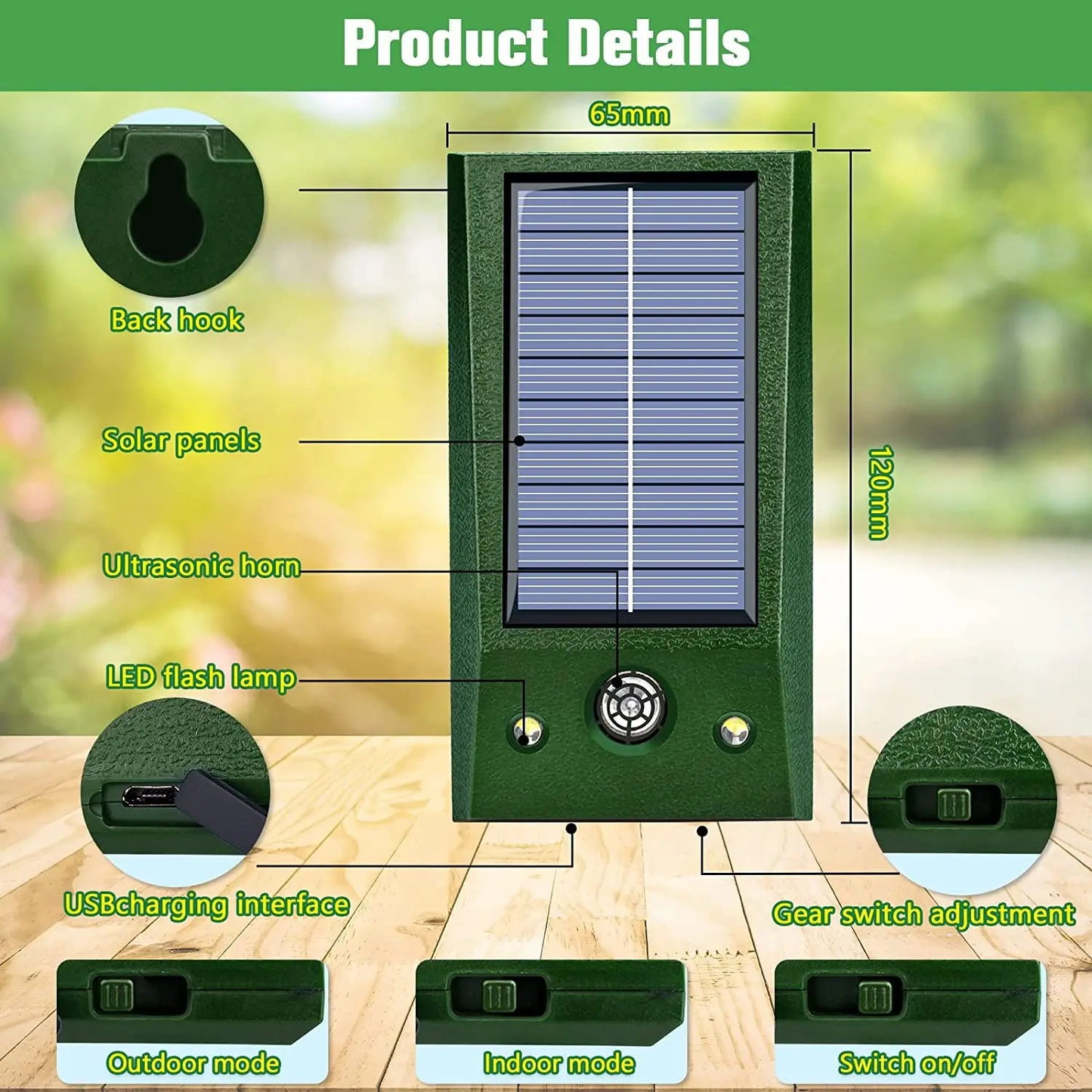 SolarGuardix Ultrasone Vogelverjager Solar | Met LED & Bewegingssensor | Waterdicht IP58 | 600 m² Dekking