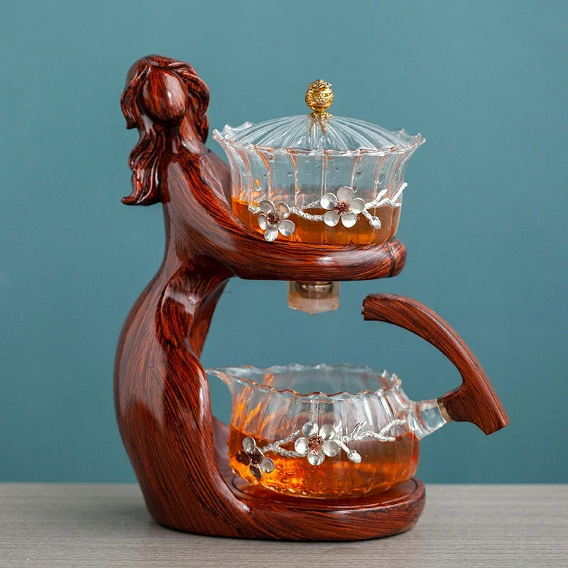 TeaLux Artisan Theepot Set | Elegante automatische theeset met hittebestendig glas en stijlvolle houder voor de perfecte brouwervaring