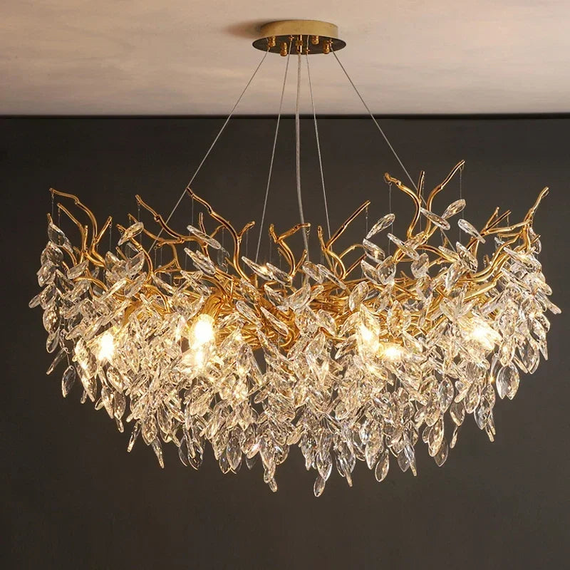 Exclusieve kroonluchter met kristallen bladeren – takken effect, moderne elegantie