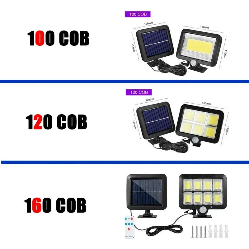 LuminaX Solar | 100 COB LED Solarlicht | IP65 | Bewegingssensor & 3 Modi | Draadloze Buitenverlichting
