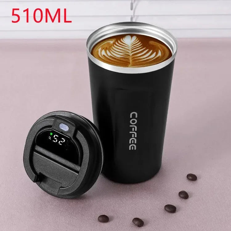 EliteBrew Luxe Thermos Koffiemok | 510ml roestvrijstalen tumbler met temperatuurweergave voor optimale drankbeleving en isolatie
