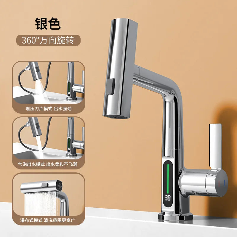 Aesthena - Uittrekbare Watervalkraan met Temperatuurweergave in Roestvrij Staal