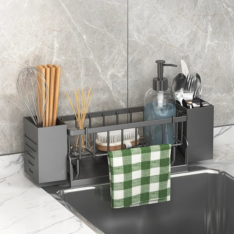 Ordinaqua Spoelbak Organizer Rek | Zelfafwaterend | Houder voor Spons, Zeep & Doek | Uittrekbaar & Hygiënisch | ABS-Kunststof