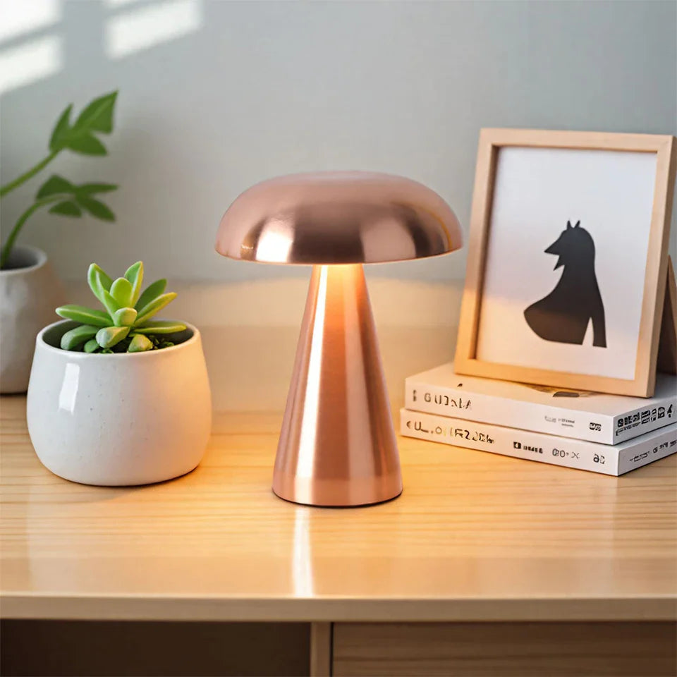 LumoShroom Tafellamp | Retro Paddenstoel-Design | LED & Dimbaar | Oplaadbaar