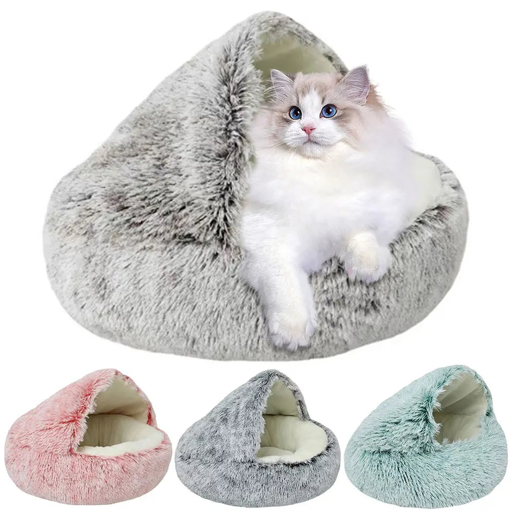 PurrLux Pluizig Kattenbed met Capuchon | Warm en zacht pluche kattennest voor ultieme ontspanning en comfort voor kleine en middelgrote huisdieren