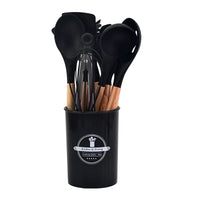 Set Keukengerei Culinora van Siliconen | Hittebestendig tot 230 °C | 12 stuks met Houten Handvatten | Garde, Spatel, Tang en meer